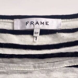 FRAME Striped Ruffle Long Sleeve Linen Shirt Off White Multi‎ Size S P